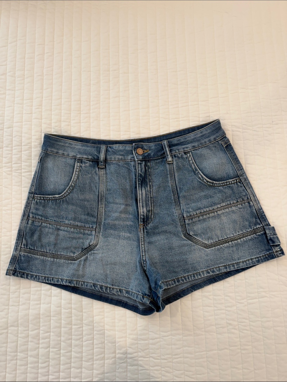 Sincerely Jules Faded Blue Denim Utility Shorts